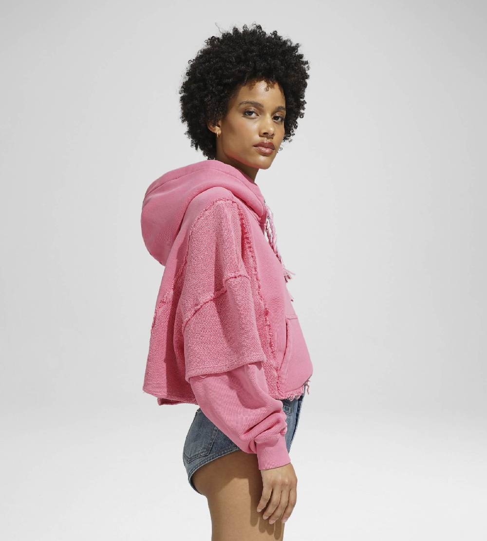 Khrisjoy HOODIE CROP DOUBLE POCKETS CANDY PINK Sottocosto