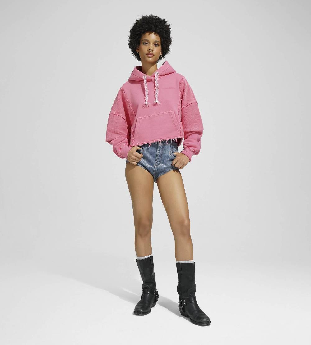 Khrisjoy HOODIE CROP DOUBLE POCKETS CANDY PINK Vendita Calda