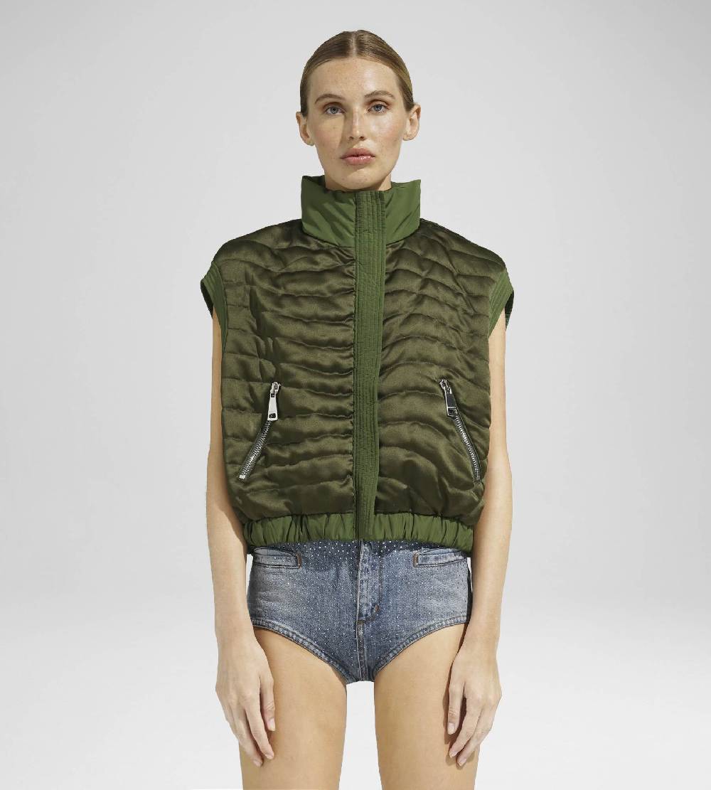 Khrisjoy JOY SATIN CROPPED VEST OLIVE GREEN Spedizione Gratuita