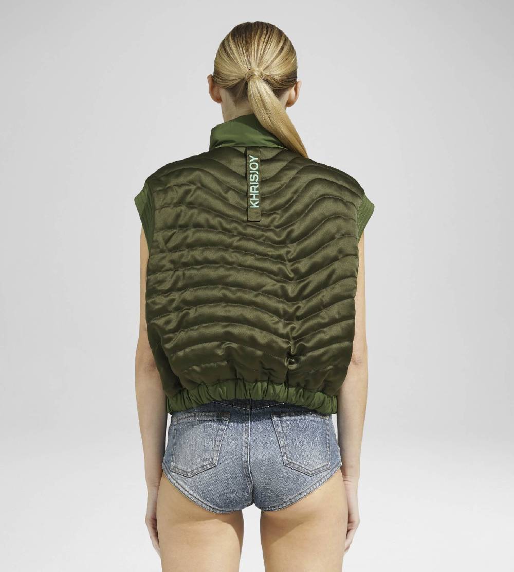 Khrisjoy JOY SATIN CROPPED VEST OLIVE GREEN Spedizione Gratuita