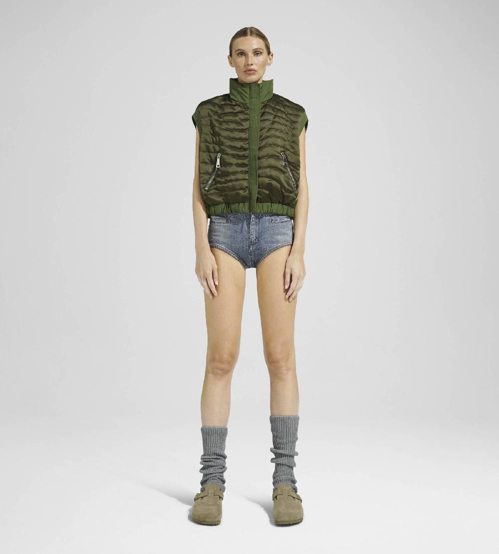 Khrisjoy JOY SATIN CROPPED VEST OLIVE GREEN Spedizione Gratuita