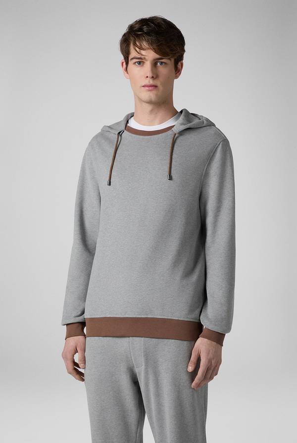 Lab. Pal Zileri Felpa in cotone grigio con cappuccio e finiture marroni Saldi