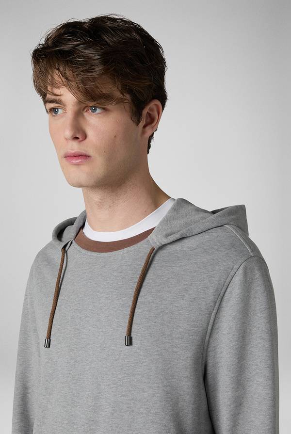 Lab. Pal Zileri Felpa in cotone grigio con cappuccio e finiture marroni Saldi