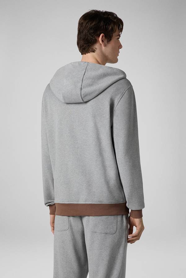 Lab. Pal Zileri Felpa in cotone grigio con cappuccio e finiture marroni Saldi