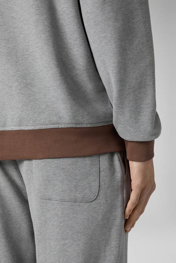 Lab. Pal Zileri Felpa in cotone grigio con cappuccio e finiture marroni Saldi