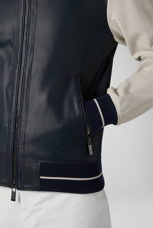 Lab. Pal Zileri Varsity Jacket in nappa bicolore blu e panna Presa