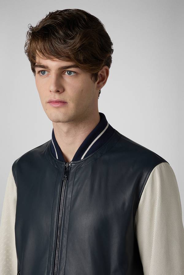 Lab. Pal Zileri Varsity Jacket in nappa bicolore blu e panna Presa