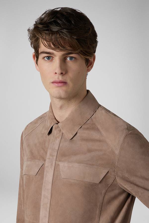 Lab. Pal Zileri Overshirt in suede e nappa micro perforata Sconto