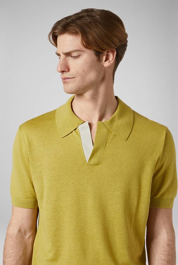 Lab. Pal Zileri Polo in maglia di lino e seta color senape Promozione Limitata