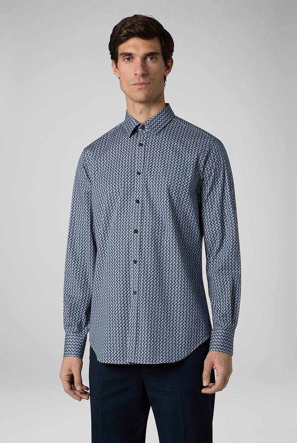 Lab. Pal Zileri Camicia in cotone stampato nei toni del blu Sottocosto