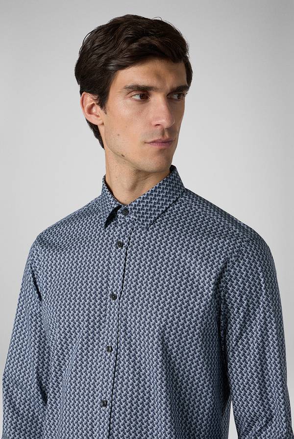 Lab. Pal Zileri Camicia in cotone stampato nei toni del blu Sottocosto