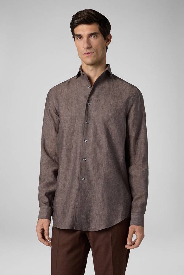 Lab. Pal Zileri Camicia in lino marrone Sconto