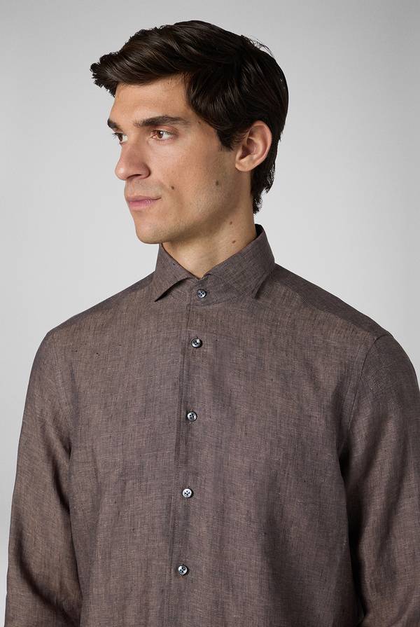 Lab. Pal Zileri Camicia in lino marrone Sconto
