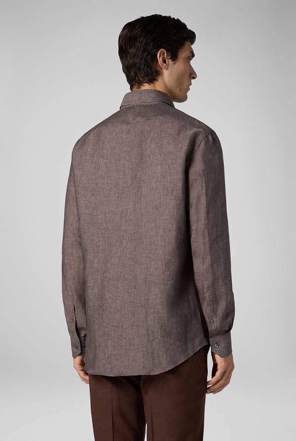 Lab. Pal Zileri Camicia in lino marrone Sconto