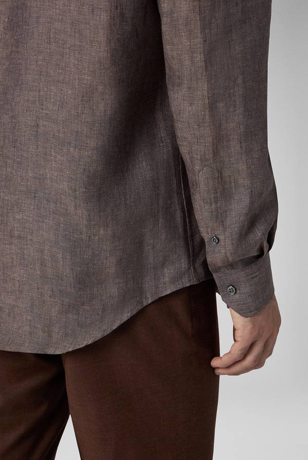Lab. Pal Zileri Camicia in lino marrone Sconto