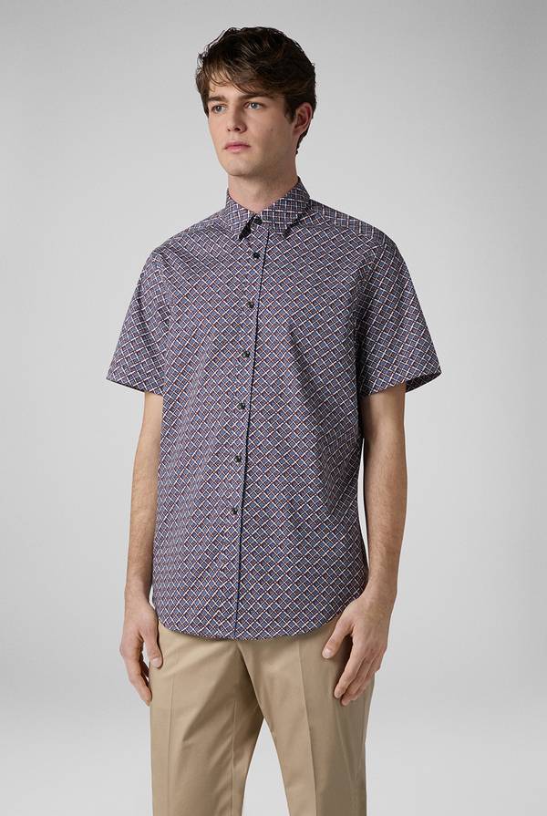 Lab. Pal Zileri Camicia bowling stampata nei toni dell'azzurro, bianco e bordeaux Online