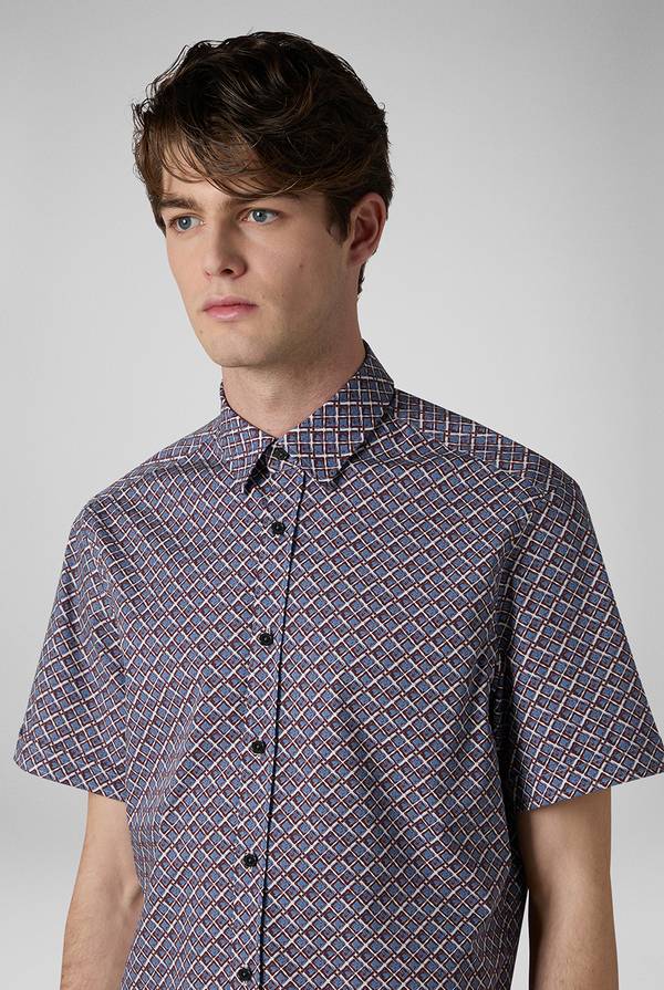 Lab. Pal Zileri Camicia bowling stampata nei toni dell'azzurro, bianco e bordeaux Online