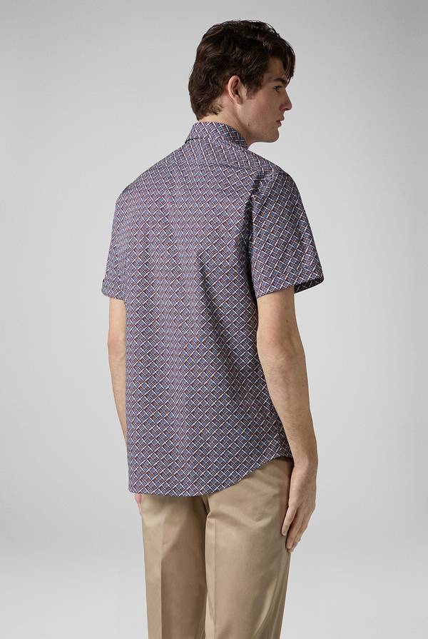 Lab. Pal Zileri Camicia bowling stampata nei toni dell'azzurro, bianco e bordeaux Online
