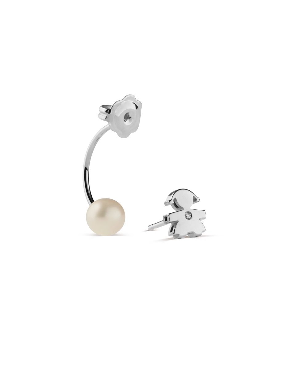 Le Bebé Mono Orecchino Le Perle con sagoma bimba in oro bianco e diamante Presa