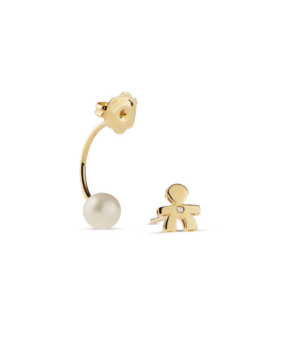 Le Bebé Mono Orecchino Le Perle con sagoma bimbo in oro giallo e diamante Sconto