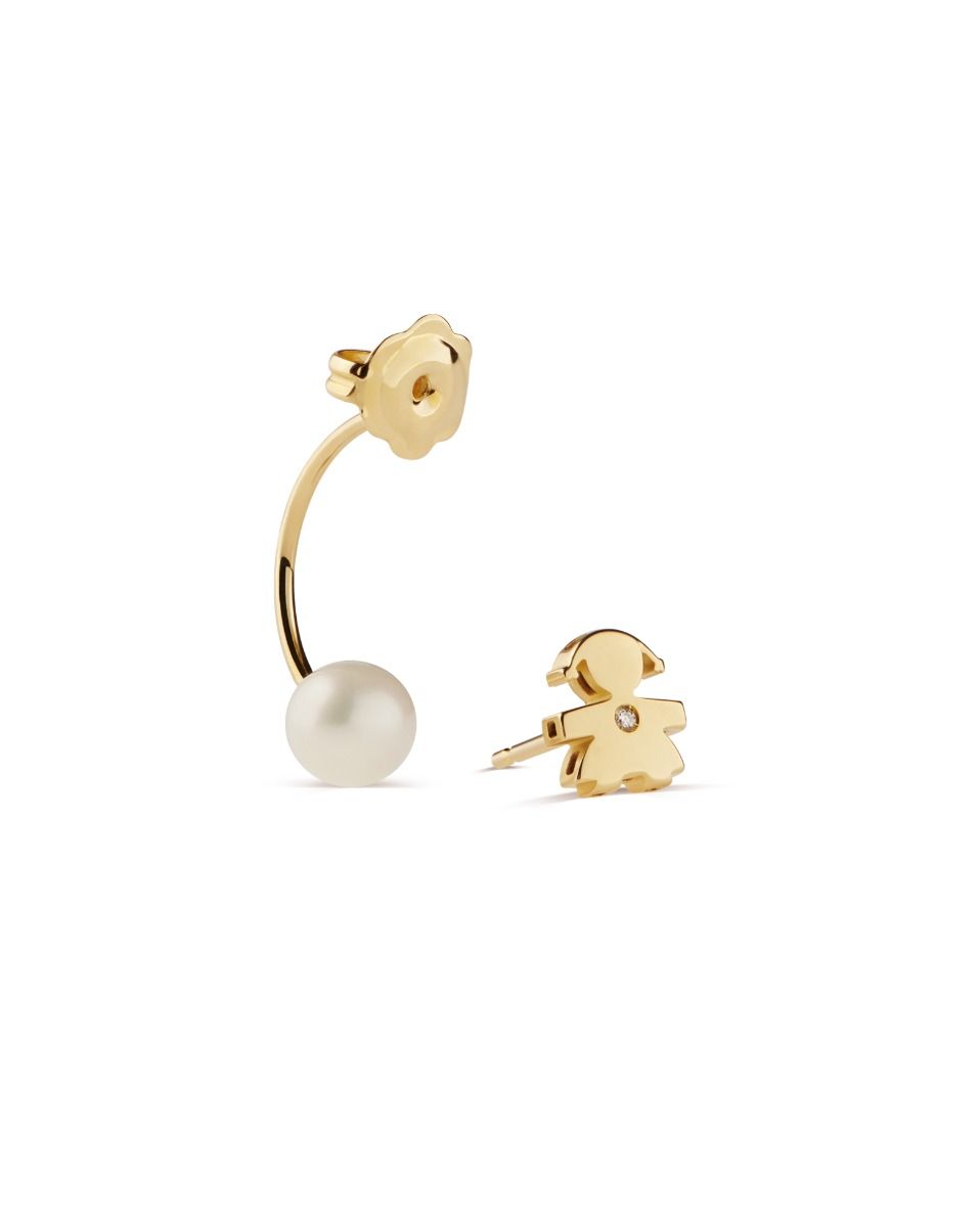 Le Bebé Mono Orecchino Le Perle con sagoma bimba in oro giallo e diamante Offerta