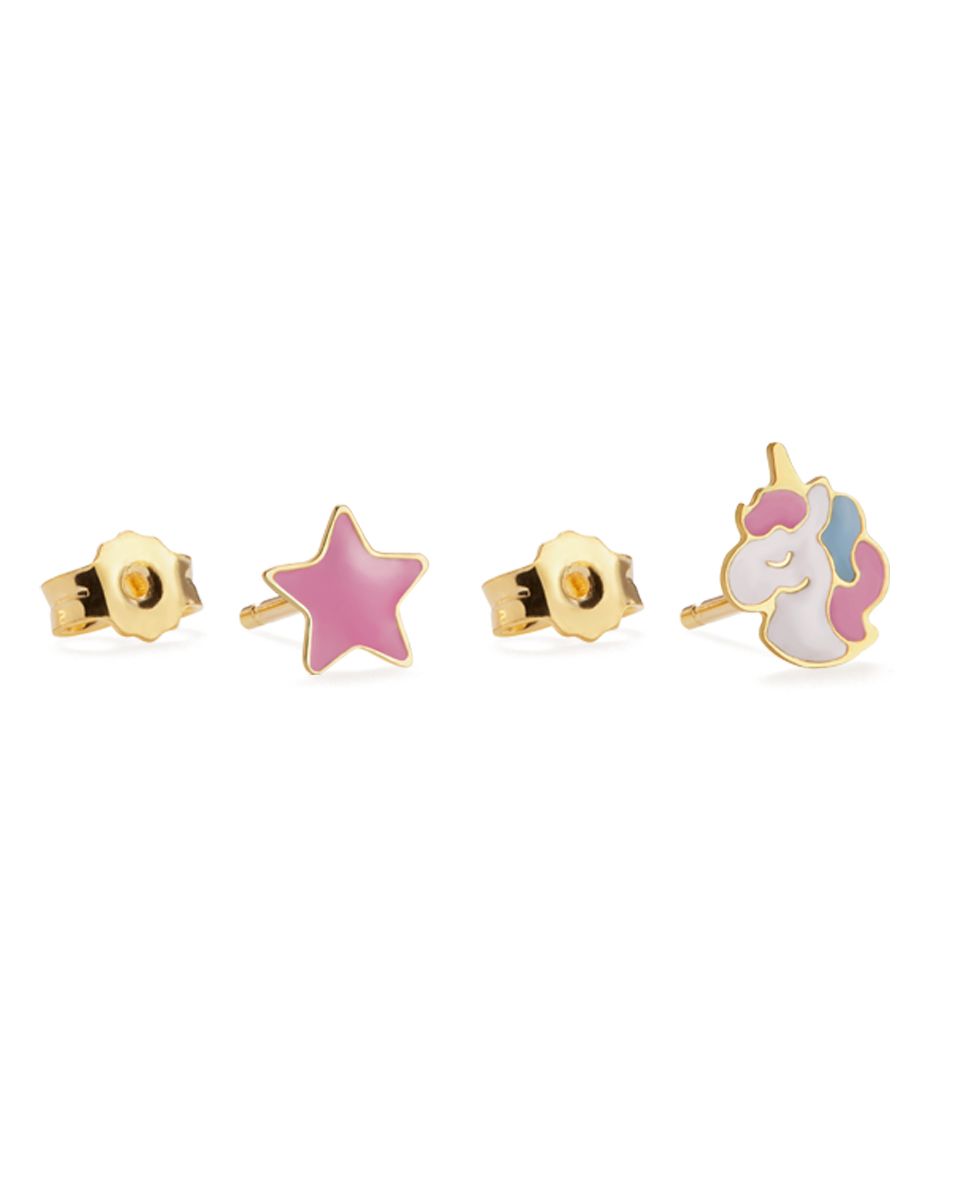Le Bebé Orecchini Toys in oro giallo con unicorno e stellina Saldi Di Fabbrica