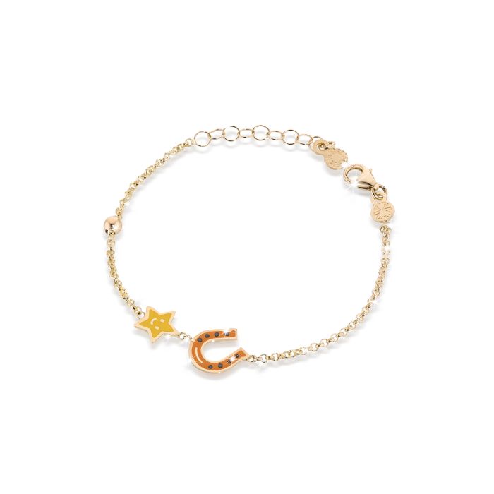 Le Bebé Bracciale Fortuna con ferro di cavallo e stella in oro giallo
