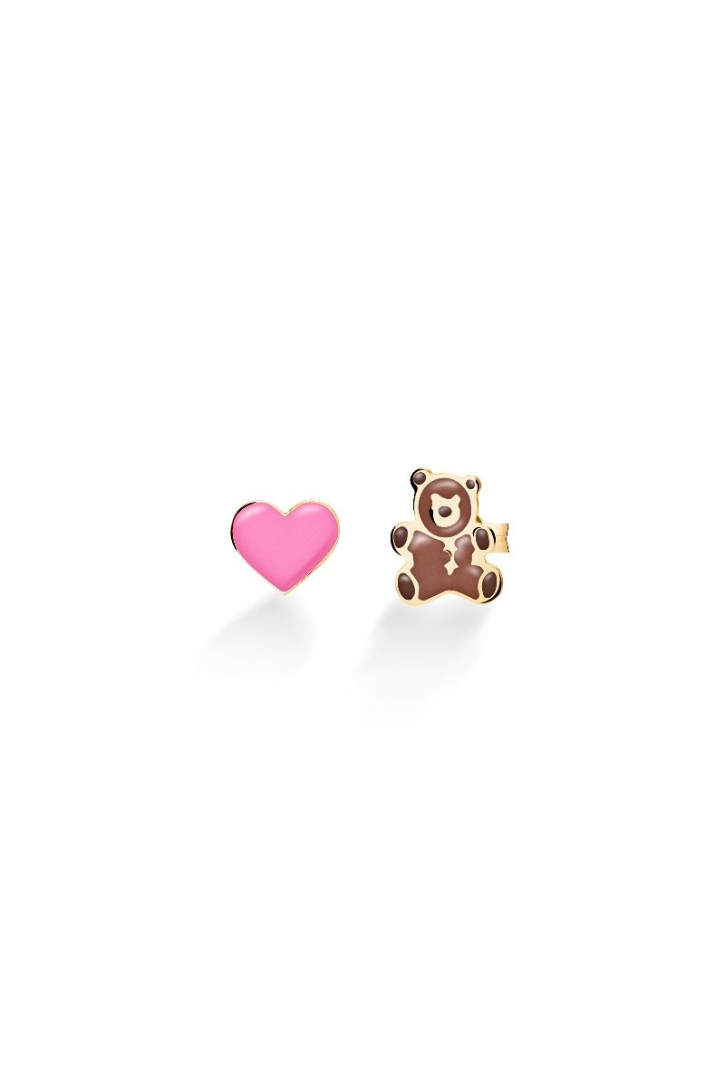 Le Bebé Orecchini Toys con cuore e orsetto in oro giallo Convenienza
