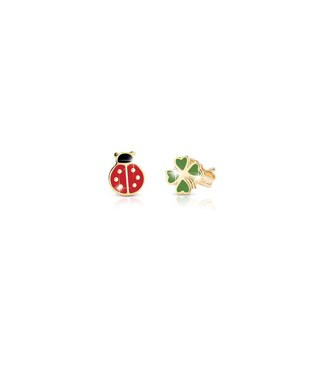 Le Bebé Orecchini Fortuna con coccinella o e quadrifoglio in oro giallo Offerte