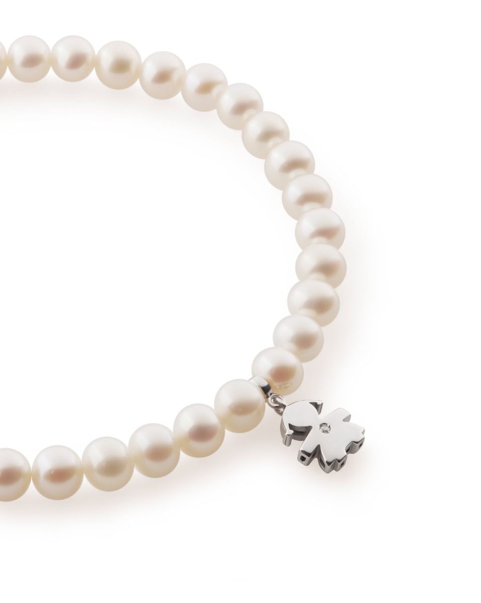 Le Bebé Bracciale Le Perle con sagoma bimba in oro bianco e diamante In Linea