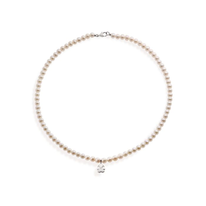 Le Bebé Collana Le Perle con sagoma bimba in oro bianco e diamante Sconto