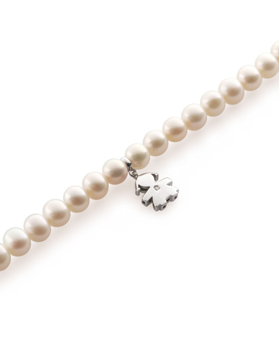 Le Bebé Collana Le Perle con sagoma bimba in oro bianco e diamante Sconto