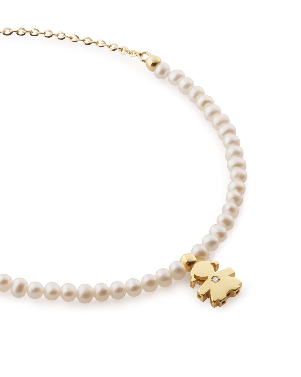 Le Bebé Bracciale Le Perle con sagoma bimba in oro giallo e diamante Outlet