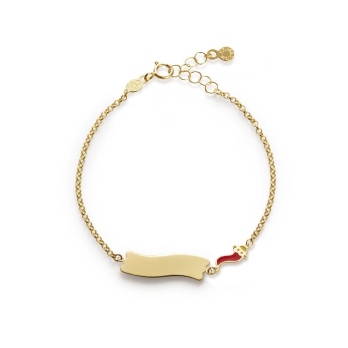 Le Bebé Bracciale Fortuna con cornetto e targhetta in oro giallo Spedizione Gratuita