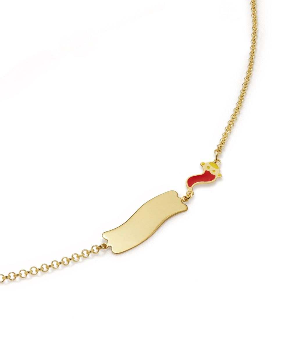 Le Bebé Bracciale Fortuna con cornetto e targhetta in oro giallo Spedizione Gratuita
