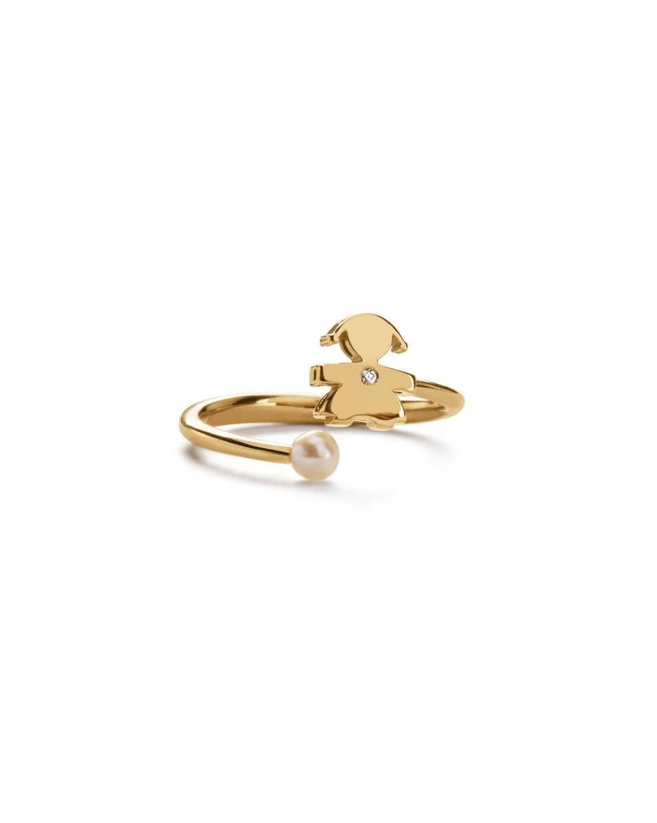 Le Bebé Anello Le Perle con sagoma bimba, perla in oro giallo e diamante Sconto