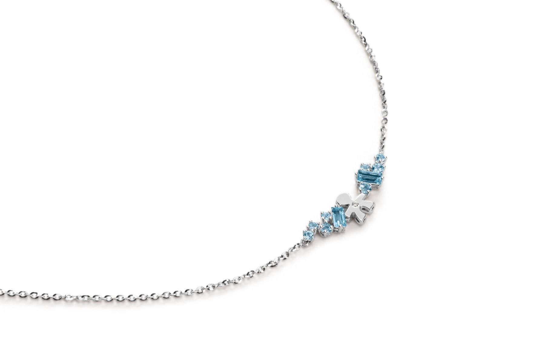 Le Bebé Collana Les Bonbons con sagoma bimbo, in oro bianco con topazi, acquamarine e diamante Vendita Economica