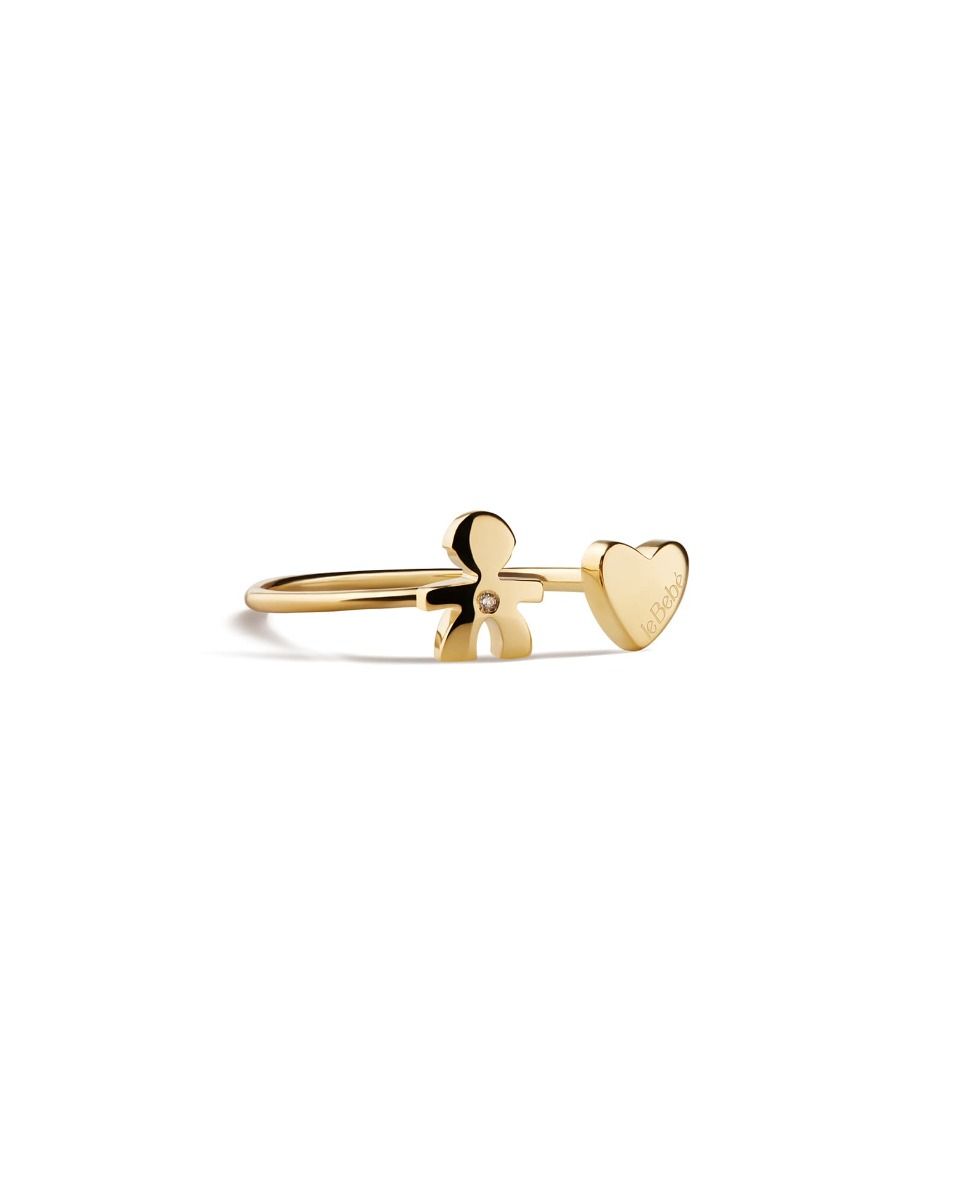 Le Bebé Anello Les Petits con sagoma bimbo e cuore, in oro giallo e diamante Vendita