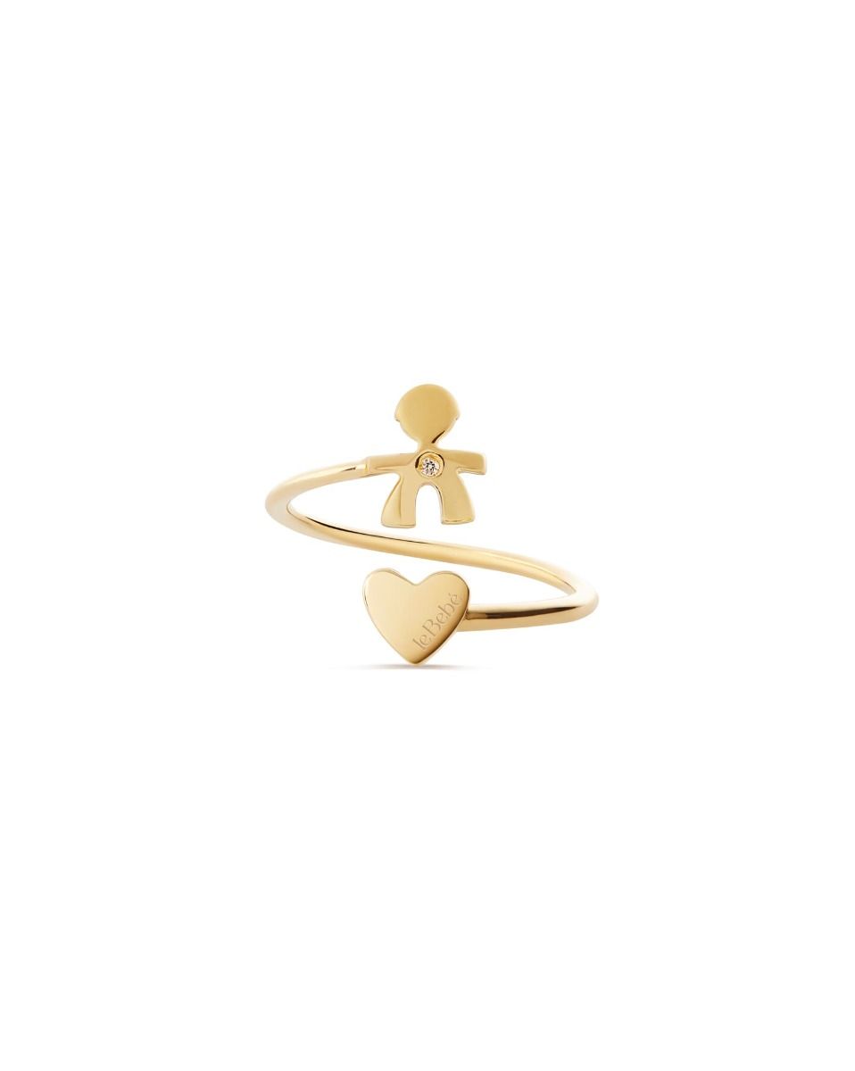 Le Bebé Anello Contrarié Les Petits con sagoma bimbo e cuore, in oro giallo e diamante Negozi Online