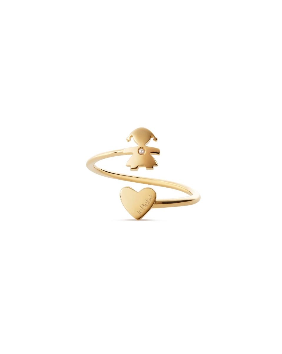 Le Bebé Anello Contrarié Les Petits con sagoma bimba e cuore, in oro giallo e diamante Esporta salva