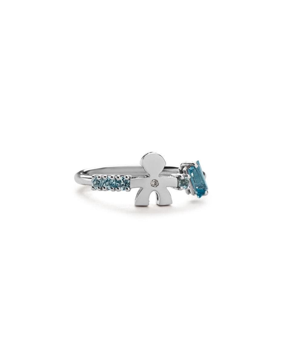 Le Bebé Anello Les Bonbons con sagoma bimbo, in oro bianco con topazio, acquamarine e diamante Vendita Economica