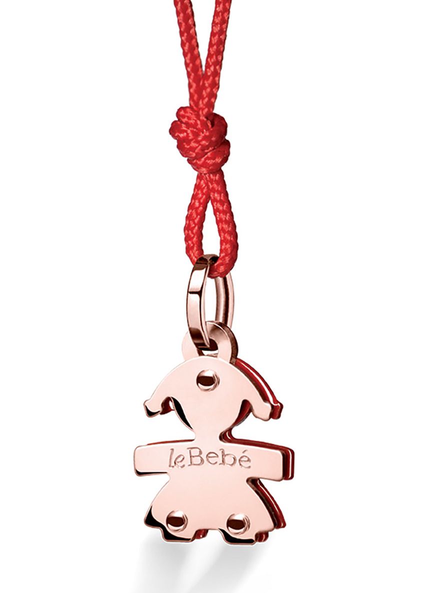 Le Bebé Ciondolo Minerva con sagoma bimba in oro rosa e smalto rosso In Linea