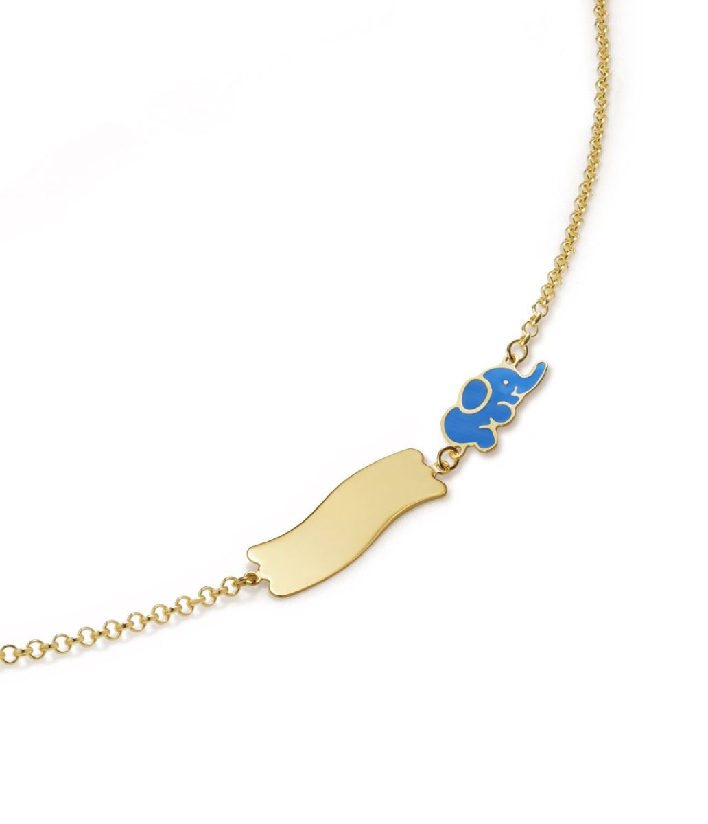 Le Bebé Bracciale Fortuna con elefantino e targhetta in oro giallo Nuovo