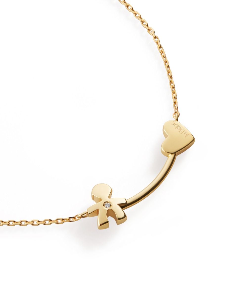Le Bebé Collana Les Petits con sagoma bimbo e cuore, in oro giallo e diamante Qualità Garantita