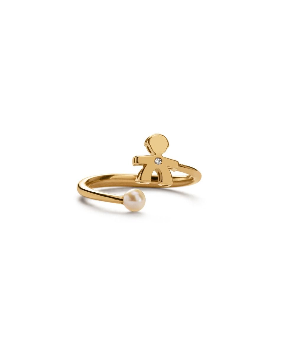 Le Bebé Anello Le Perle con sagoma bimbo, perla in oro giallo e diamante Acquista Ora