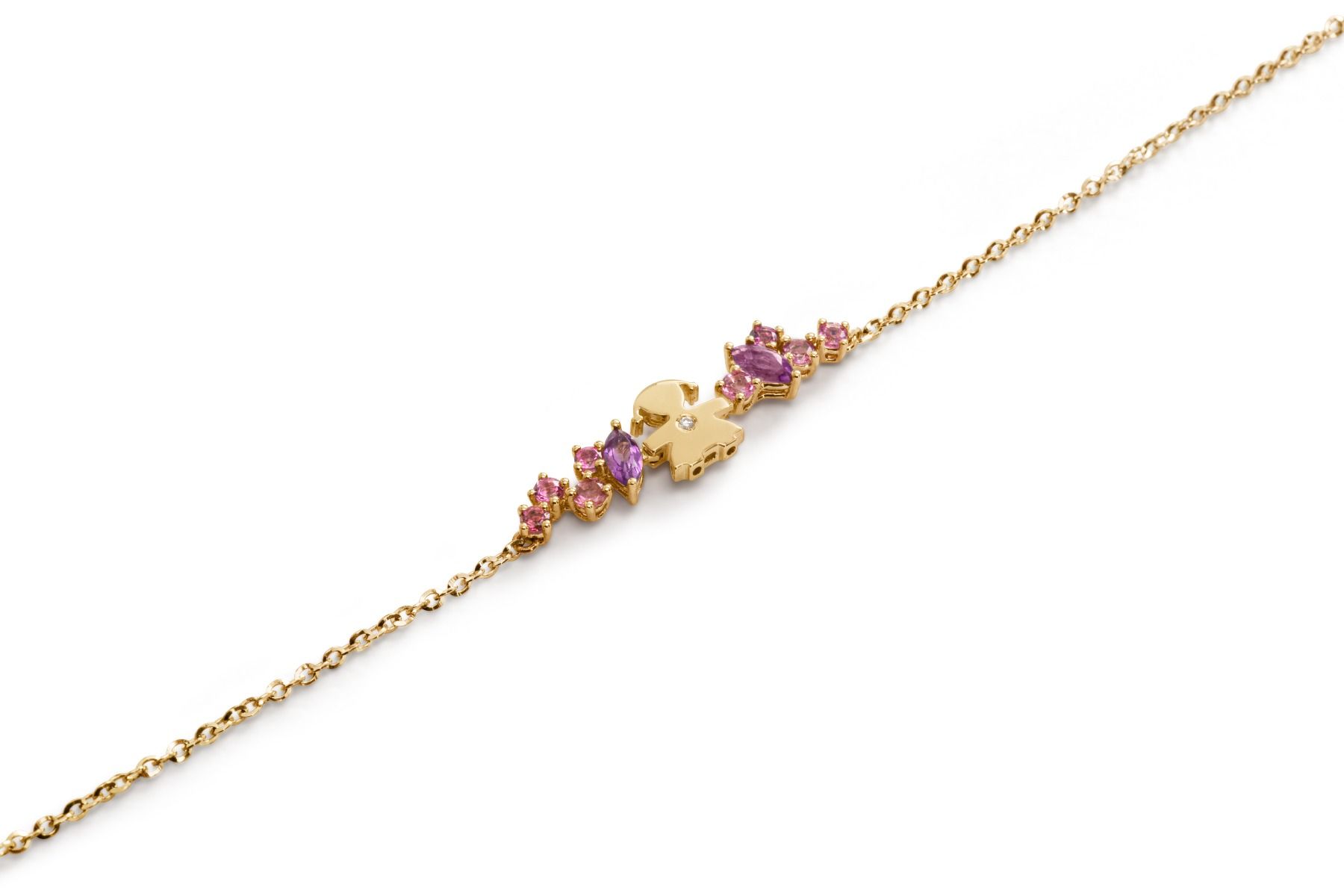 Le Bebé Bracciale Les Bonbons con sagoma bimba, in oro giallo con ametiste, tormaline e diamante Economico