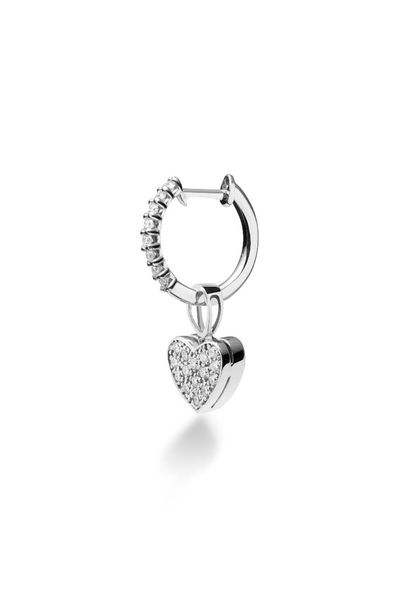 Le Bebé Mono Orecchino I Preziosi con cuore in oro bianco e diamanti Moda