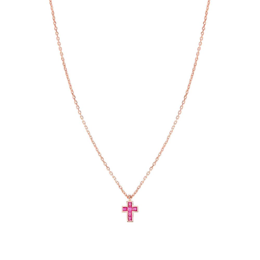 Nomination Collana Carismatica Croce piccola in Oro rosa e Pietre Fucsia Vendita