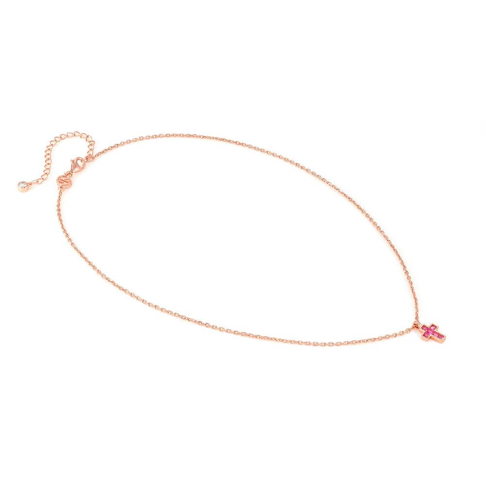 Nomination Collana Carismatica Croce piccola in Oro rosa e Pietre Fucsia Vendita