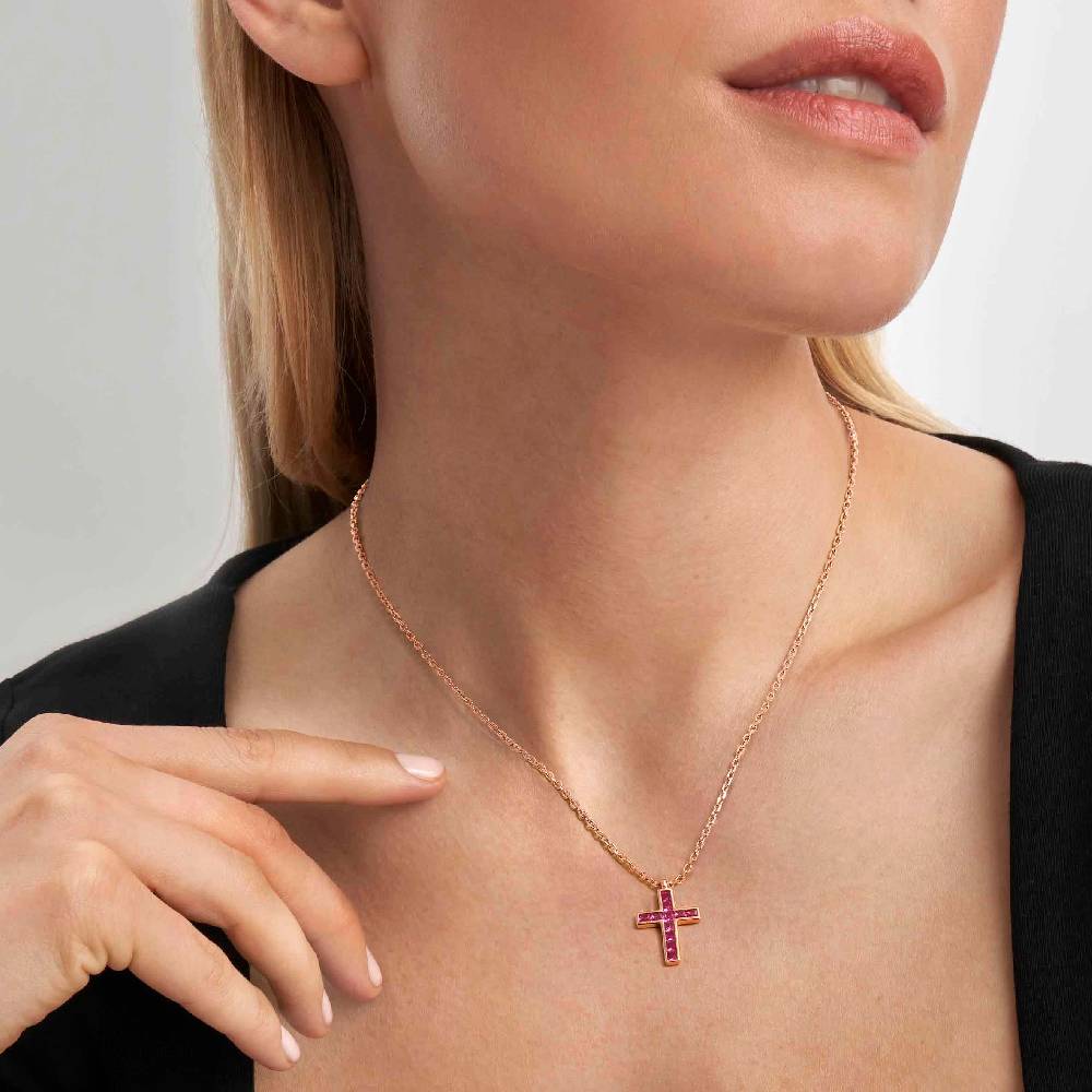 Nomination Collana Carismatica Croce e CubIc Zirconia fucsia Offerta per la Festa della Mamma
